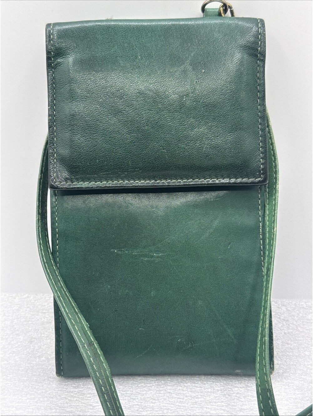 Vintage La Garde Macro Cowhide Leather Crossbody Green Wallet Hybrid Bag Purse